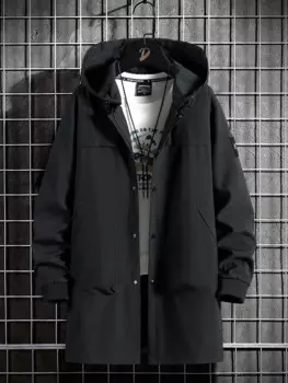 Тренчкот мужской длинный с капюшоном, модная ветровка, повседневная черная куртка, большие размеры 6XL 7XL 8XL 9XL, весна-осень