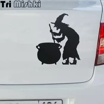 Tri Mishki H1646 Автомобильная наклейка с ведьмой, виниловые наклейки, светоотражающие наклейки на автомобиль, мотоцикл, грузовик, ноутбук, холодильник