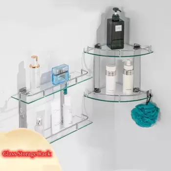 Двухъярусная угловая стеклянная полка для ванной