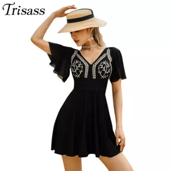 Trisass 2024 Новое поступление вышитая цельная юбка купальник для женщин с коротким рукавом Купальник сексуальный купальный костюм женский