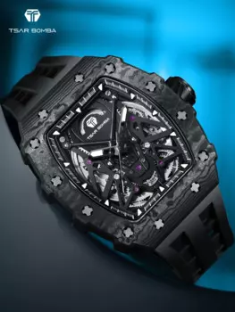 TSAR BOMBA Автоматические мужские часы из углеродного волокна, механические наручные часы, водонепроницаемые сапфировые часы, роскошные модные часы для мужчин