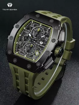TSAR BOMBA Мужские часы, черный спортивный хронограф, 50 м, водонепроницаемые, модные наручные часы Tonneau, роскошные мужские подарочные кварцевые часы для мужчин
