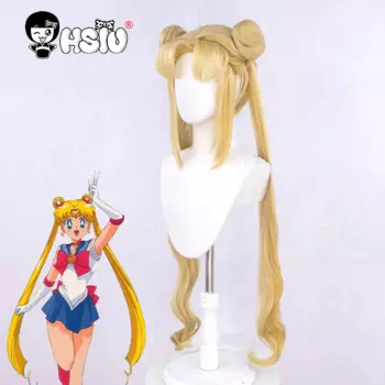 Tsukino Usagi косплей парик из синтетического волокна HSIU 95 см блонд двойной конский хвост длинный кудрявый отдайте брендовый парик