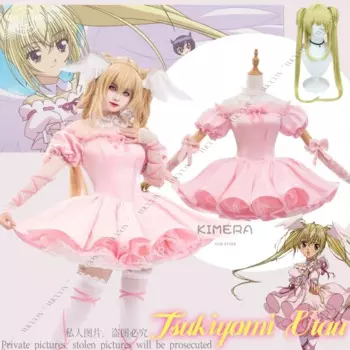 Tsukiyomi Utau Angel Female Magic Girl Angel Dress Косплей Костюм Парик Розовое Платье Женщина Comic-Con Необычные Маскировки Фестивали