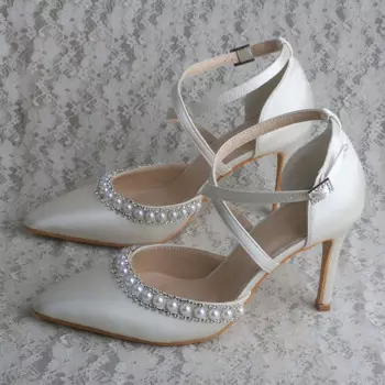 Туфли-лодочки женские с жемчугом, на каблуке 9 см