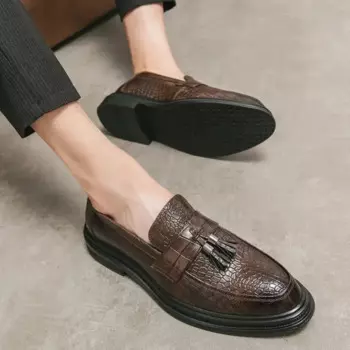 Туфли мужские с кисточками, из ПУ кожи, без застежки