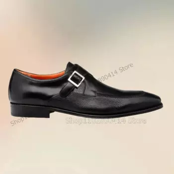 Туфли мужские с пряжкой, модные роскошные, цвет черный