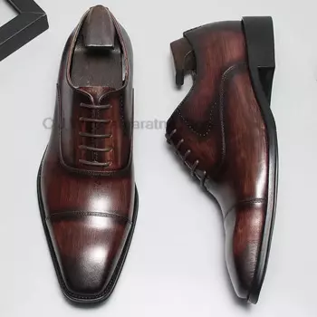 Туфли-оксфорды мужские классические, Натуральная Воловья кожа, на шнуровке, с закрытым носком, броги, для офиса, бизнеса, свадьбы, деловой костюм, роскошные