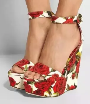 Туфли женские из флока, с ремешком на щиколотке и соломенной платформой, с цветочным принтом, босоножки на высоком каблуке, богемные женские босоножки