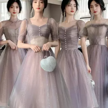 Тюлевые платья подружки невесты Элегантное свадебное платье длиной до чая Милое трапециевидное платье Vestido De Dama De Honor по индивидуальному заказу