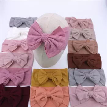 Тюрбан детский хлопковый, в рубчик, однотонный, 32 шт./лот, с бантом головные повязки для волос, повязка на голову с бантиком для младенца