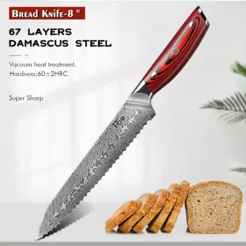 TURDWHO-зубчатый нож для хлеба, дамасская сталь, ручка G10, бренд кухонных ножей, Высококачественный Нож для торта, инструменты для приготовления пищи, 8 дюймов