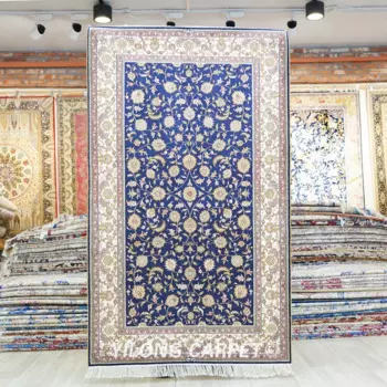 Турецкий ковер ручной работы 91x152 см, изысканные шелковые коврики Тебриза синего цвета (HF236B)