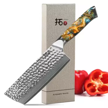 TURWHO-VG10 Нож Тесак из дамасской стали с ручкой из смолы, лучшие кухонные ножи для резки мяса, инструмент для домашней кухни, 7 дюймов