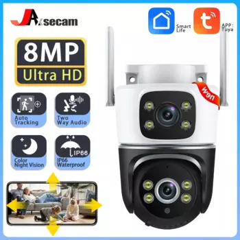 Tuya 4K 8MP двойной объектив PTZ Wi-Fi камера уличная водонепроницаемая беспроводная камера наблюдения Ai обнаружение человека безопасность защита Came