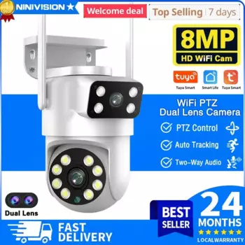 Tuya 4K 8MP PTZ Wi-Fi камера безопасности с двумя объективами вверх и вниз выстрелы автоматическое отслеживание беспроводная камера видеонаблюдения Smart Life Home