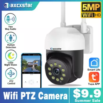 Tuya 5MP умный дом WIFI камера наблюдения цвет ночного видения AI отслеживание пульт дистанционного управления уличная HD камера видеонаблюдения PTZ