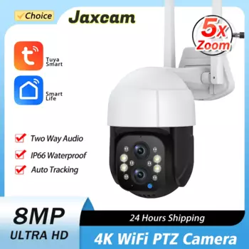 Tuya Smart Life 4K 8MP 5-кратный зум Двойной объектив PTZ WIFi Камера Автоматическое отслеживание Уличная 4-мегапиксельная IP-камера видеонаблюдения