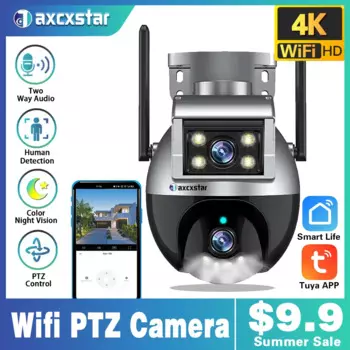 Tuya Smart Life 4K 8MP двойной объектив PTZ WIIF камера двойной экран автоматическое отслеживание человека уличная 4-мегапиксельная камера видеонаблюдения