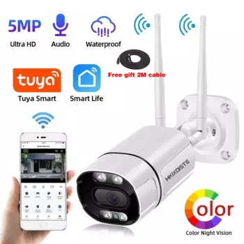 Tuya Smart Life 5MP HD Wi-Fi пулевидная IP-камера для улицы с полноцветным ночным видением Беспроводная камера видеонаблюдения 2K