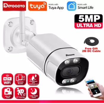 Tuya Smart Life 5MP HD Wi-Fi пулевидная IP-камера для улицы с полноцветным ночным видением Беспроводная камера видеонаблюдения 2K