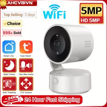 Tuya Smart Life 5MP Wi-Fi PTZ Secuity IPCamera Крытый 2-сторонний аудио Беспроводное видеонаблюдение One Touch Call Камера радионяни