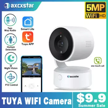 Tuya Smart Life 5MP Wi-Fi PTZ Secuity IP-камера Внутренняя двусторонняя аудиосистема Беспроводное видеонаблюдение Одно касание Вызов Радионяня Камера