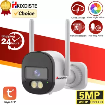 Tuya Smart Life Уличная пулевидная IP-камера 5MP WIFI Водонепроницаемая двусторонняя аудиосистема с обнаружением движения Сирена Сигнализация IP-камеры с приложением TUYA
