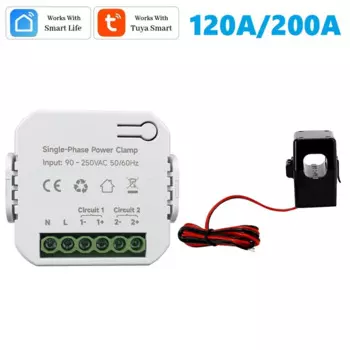 Tuya Smart Wi-Fi счетчик энергии + зажим трансформатора тока 90-250 В кВтч монитор мощности статистика электроэнергии