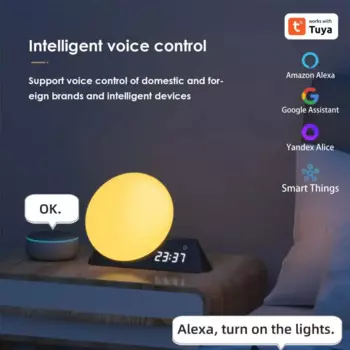 Tuya WiFi Smart Wake Up Light с будильником RGBW Светодиодный ночник Smartlife Control Работа с Alexa Home Яндекс