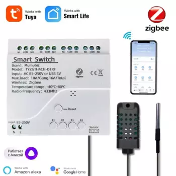 Mumubiz Tuya Zigbee 4-Gang Smart Switch с датчиком температуры и влажности