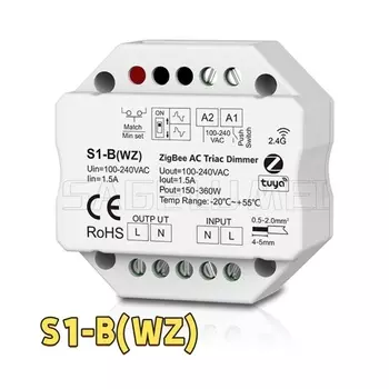 Tuya Zigbee PK1/S1-B(WT)/S1-B(WZ)/R11/RT6/TW1 RF AC Диммер