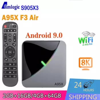 ТВ-приставка A95X F3 Air TV BOX 100M Ethernet Amlogic S905X3 Android 8. 1 4K 60fps голосовой помощник WiFi RGB светильник TV Box Media Player A95XF3