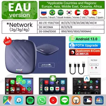 ТВ-приставка Carlinkit Android 13 AI QCM6125, Восьмиядерный Беспроводной CarPlay И Android Auto 64G/128G Для Netflix