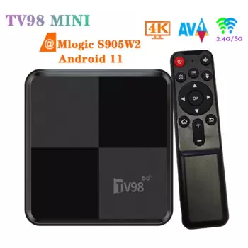 ТВ-приставка Tv98mini, 2 ГБ + 16 ГБ, S905W2, 2,4 ГБ и телефон, Wi-Fi, 4K, Android 11, Смарт ТВ-приставка, медиаплеер TV98