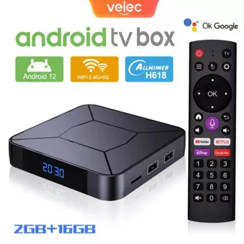 ТВ-приставка Velec Android 12 Allwinner H618 Quad Core BT5.2 Dual WiFi 4K Медиаплеер 2 ГБ 16 ГБ BT Voice Remote Smart Set Top Box