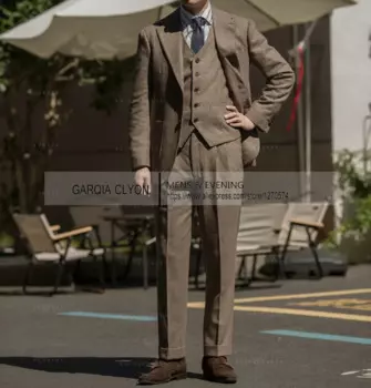 Твидовые мужские костюмы из 3 предметов, официальный деловой костюм, индивидуальный нежный мужской костюм для жениха, свадебные костюмы, блейзер (пиджак + брюки + жилет)