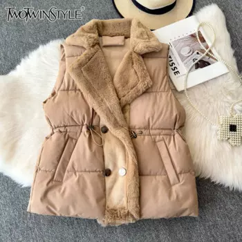 TWOTWINSTYLE Лоскутные жилеты с карманами для женщин, двубортный двубортный жилет с лацканами и длинными рукавами, женский жилет KJA 517374