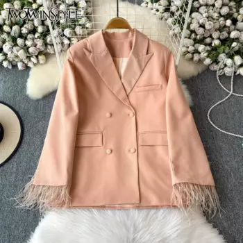 TWOTWINSTYLE однотонный элегантный шикарный пиджак для женщин с зубчатым воротником и длинными рукавами в стиле пэчворк, двубортные пальто, женские новые KJA 517467
