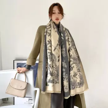 TZTOOZ2024 Luxury Floral Print Scarf for Women Warmer Winter Cashmere Pashmina Scarves Shawls Female Thick Blanket Wraps Foulard