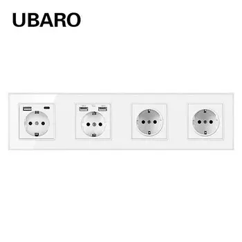 UBARO Четырехместная розетка с USB, белая/черная