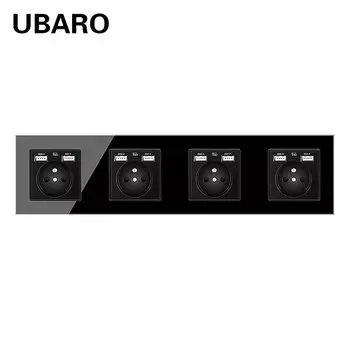 UBARO французская стандартная черная настенная розетка из закаленного стекла с Usb 5 в 2 а электрические розетки