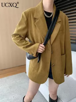 UCXQ Элегантный пиджак, винтажное вельветовое пальто, свободный универсальный кардиган с длинными рукавами, офисная женская куртка, женская куртка 2024, весна-осень 9953