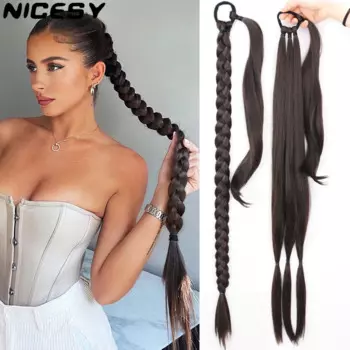 Удлинители из синтетического плетеного конского хвоста, черные натуральные волосы, длинный хвост пони, резинка для волос, светлые волосы для женщин