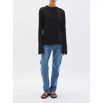 Удобная и Повседневная футболка с естественным кудрявым воротником, расклешенная футболка с длинным рукавом, топы