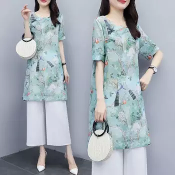 Удобные шифоновые тонкие Топы в китайском ретро-стиле, летний Чонсам с принтом, китайские традиционные рубашки с круглым вырезом, костюм Тан ханьфу