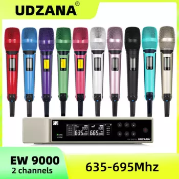 UDZANA EW9000 UHF, профессиональный двойной беспроводной микрофон, сценическая производительность, 2 канала, UHF, караоке, металлический ручной, высокое качество!