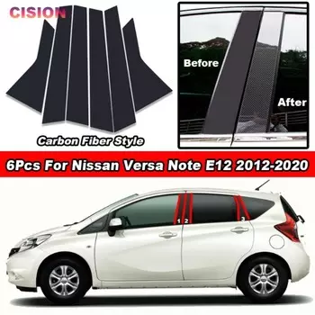 Углеродное волокно, дверь автомобиля, окно, средняя колонна, центр B C, стойки, накладка, зеркальный эффект, наклейка из ПК для Nissan Versa Note E12