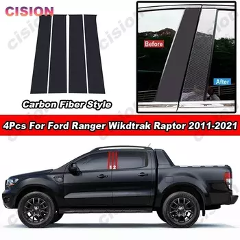 Углеродное волокно, дверь автомобиля, среднее окно, колонна, центр B C, стойки, накладка на зеркальный эффект, наклейка для Ford Ranger Wildtrak XLT