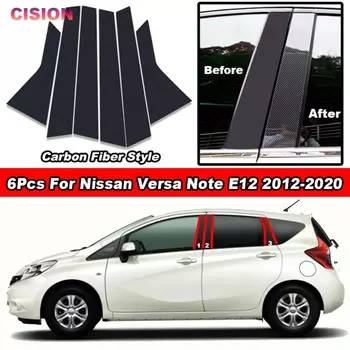 Углеродное волокно, хромированная черная дверь, окно, центральная колонка, колонка B C, колонны, столб, зеркальный эффект, крышка, отделка, наклейка для Nissan Note E12